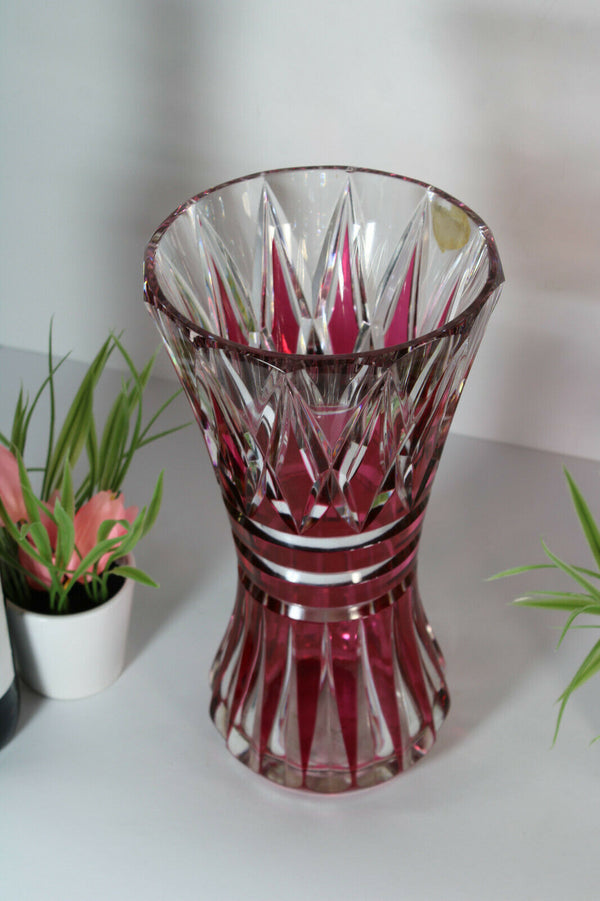 Vintage 1950s Top crystal glass Vase Val saint lambert signed ruby red