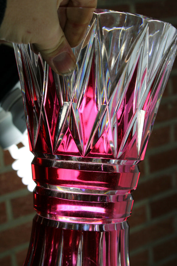 Vintage 1950s Top crystal glass Vase Val saint lambert signed ruby red