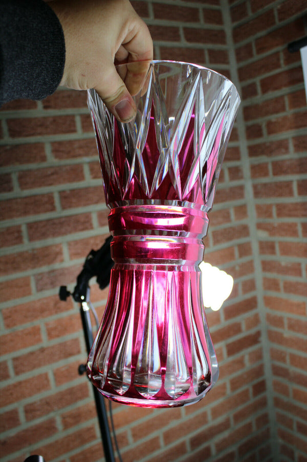 Vintage 1950s Top crystal glass Vase Val saint lambert signed ruby red