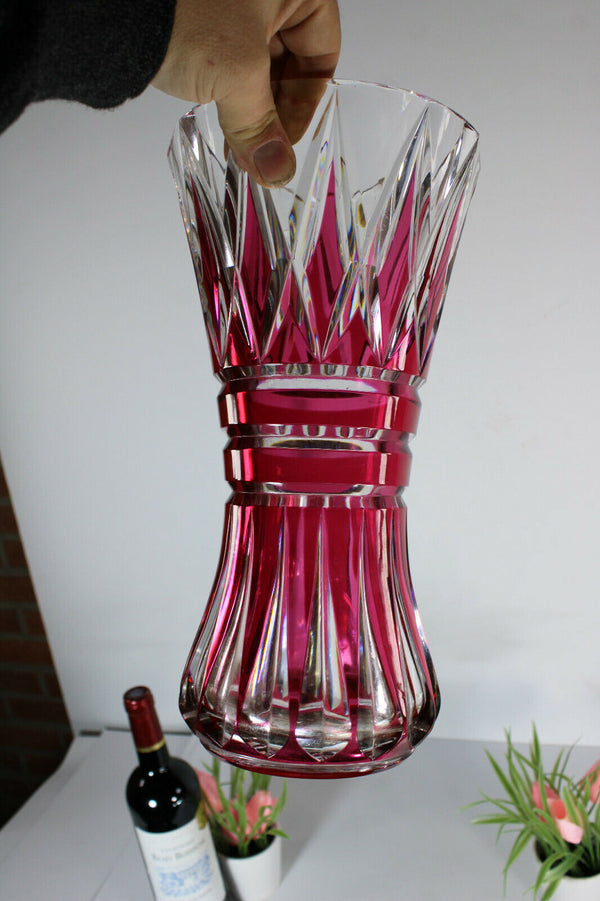 Vintage 1950s Top crystal glass Vase Val saint lambert signed ruby red