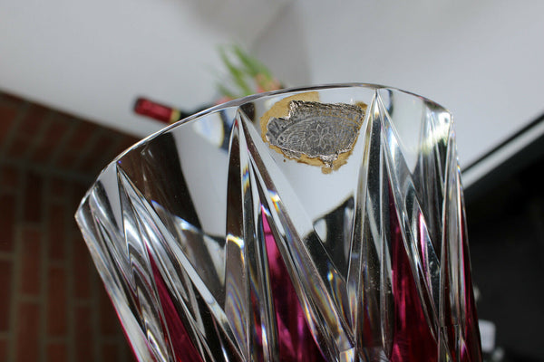 Vintage 1950s Top crystal glass Vase Val saint lambert signed ruby red