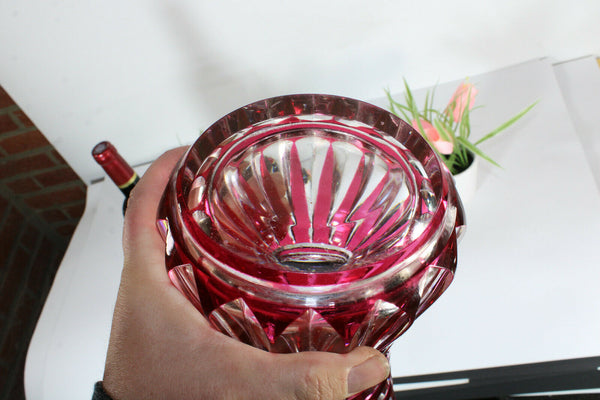 Vintage 1950s Top crystal glass Vase Val saint lambert signed ruby red