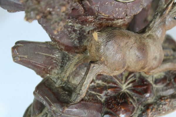 Antique german wood carved black forest mantel clock deer eagle