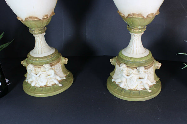 Huge rare pair ROYAL DUX porcelain ceramic Vases Dragon gothic putti vases mark