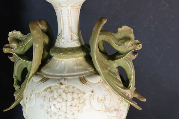 Huge rare pair ROYAL DUX porcelain ceramic Vases Dragon gothic putti vases mark
