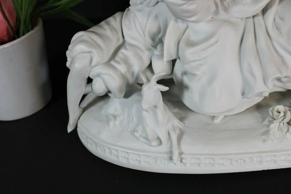 Antique German scheibe alsbach marked Bisque porcelain group statue dog lamb