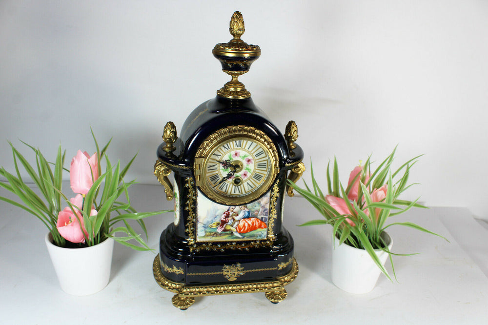 Vintage ACF Sevres porcelain marked Table mantel clock victorian scene