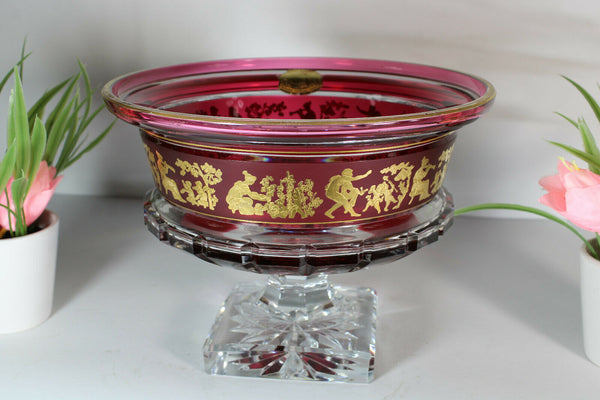 Antique Belgian VAl saint lambert signed Crystal Borodine Vase Bowl coupe