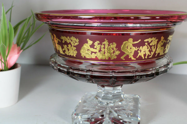 Antique Belgian VAl saint lambert signed Crystal Borodine Vase Bowl coupe