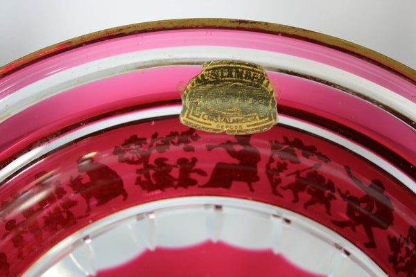 Antique Belgian VAl saint lambert signed Crystal Borodine Vase Bowl coupe