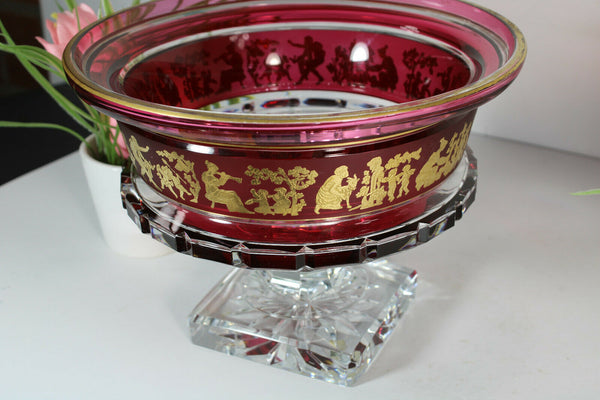 Antique Belgian VAl saint lambert signed Crystal Borodine Vase Bowl coupe