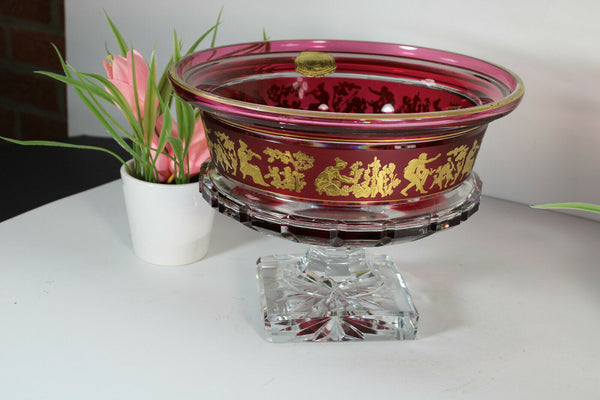 Antique Belgian VAl saint lambert signed Crystal Borodine Vase Bowl coupe