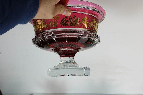 Antique Belgian VAl saint lambert signed Crystal Borodine Vase Bowl coupe