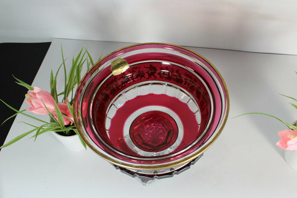 Antique Belgian VAl saint lambert signed Crystal Borodine Vase Bowl coupe