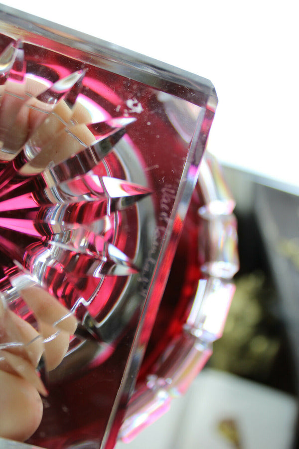 Antique Belgian VAl saint lambert signed Crystal Borodine Vase Bowl coupe