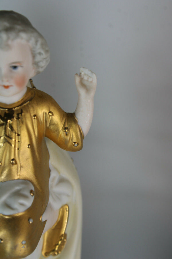 Antique french religious bisque porcelain madonna statue figurine