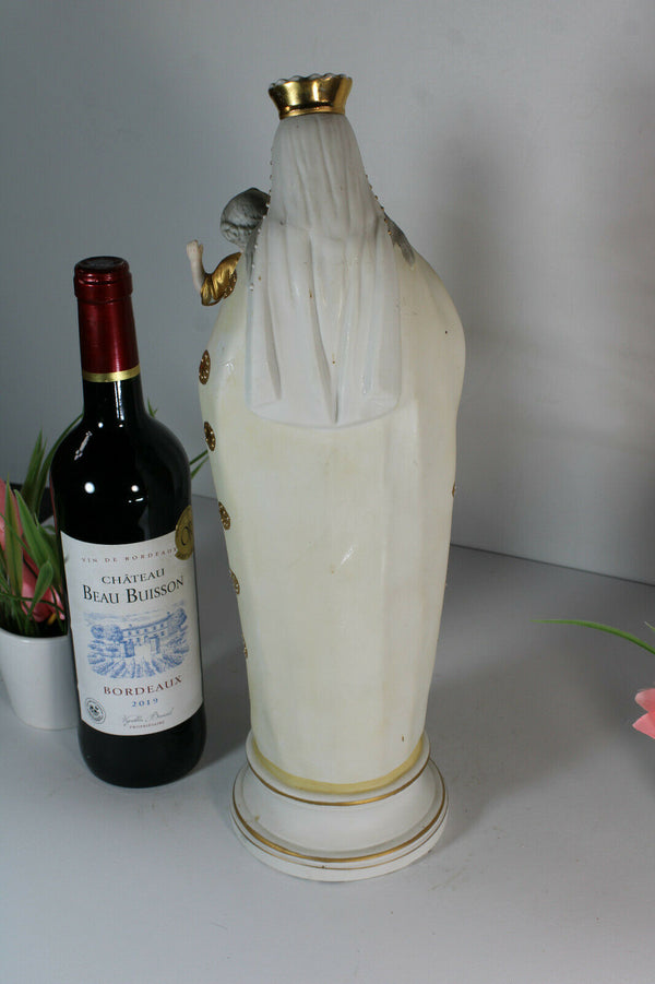 Antique french religious bisque porcelain madonna statue figurine