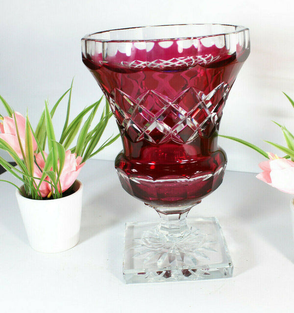 Antique Belgian VAl saint lambert signed Crystal double glass vase