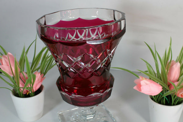 Antique Belgian VAl saint lambert signed Crystal double glass vase