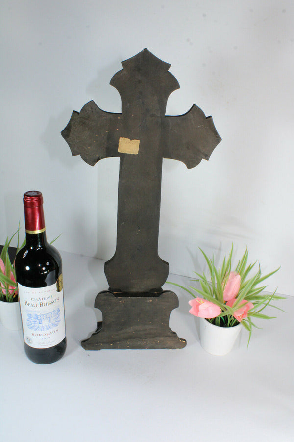 Antique 19thc Napoleon III wood carved Black lacquered Crucifix religious