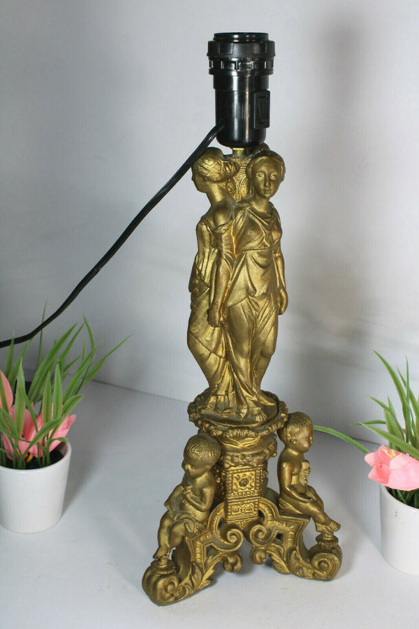 Antique Bronze 3 graces putti cherub angels base Table lamp
