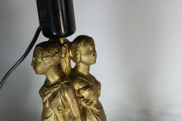 Antique Bronze 3 graces putti cherub angels base Table lamp