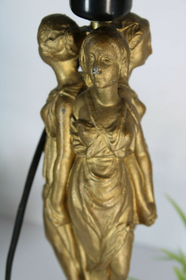 Antique Bronze 3 graces putti cherub angels base Table lamp