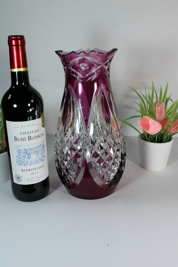 Belgian Val saint lambert doulble crystal amethyst to clear cut Vase signed