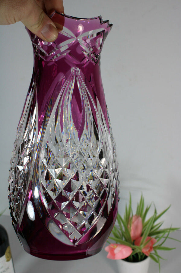 Belgian Val saint lambert doulble crystal amethyst to clear cut Vase signed