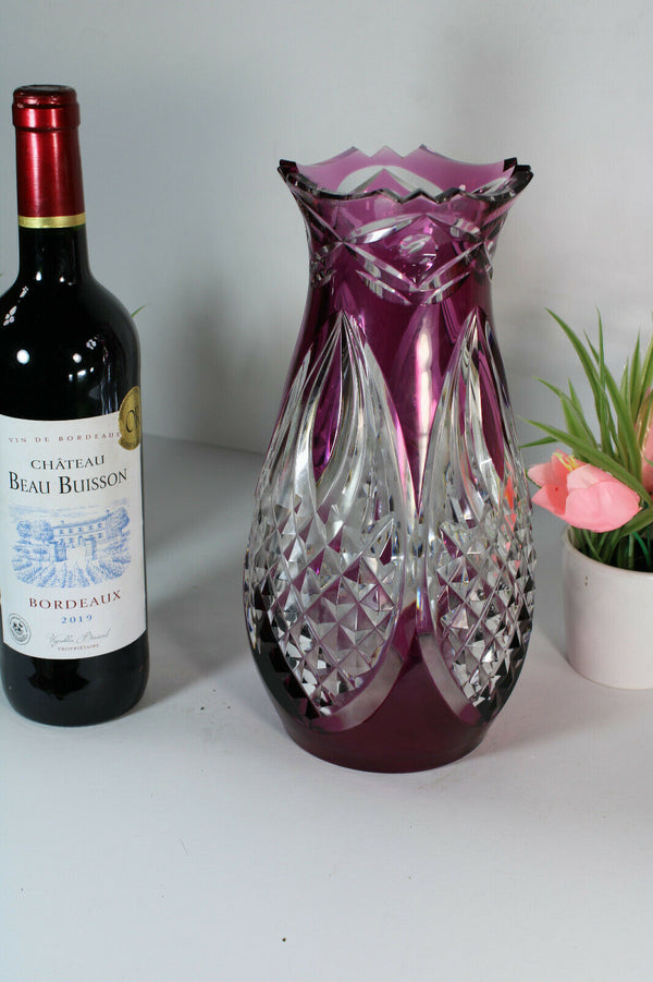 Belgian Val saint lambert doulble crystal amethyst to clear cut Vase signed