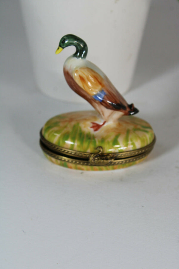 rare french limoges porcelain duck trinket pill box signed hand paint