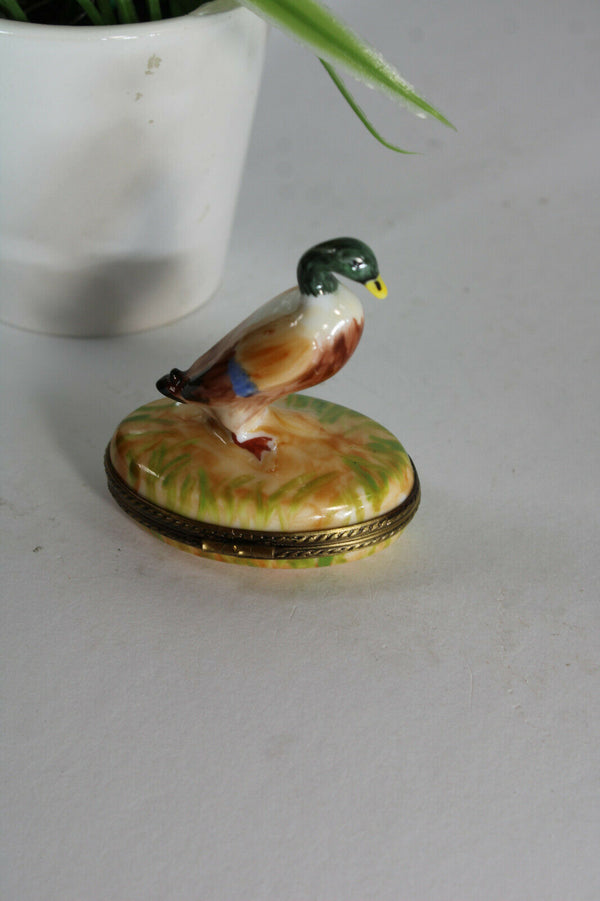 rare french limoges porcelain duck trinket pill box signed hand paint
