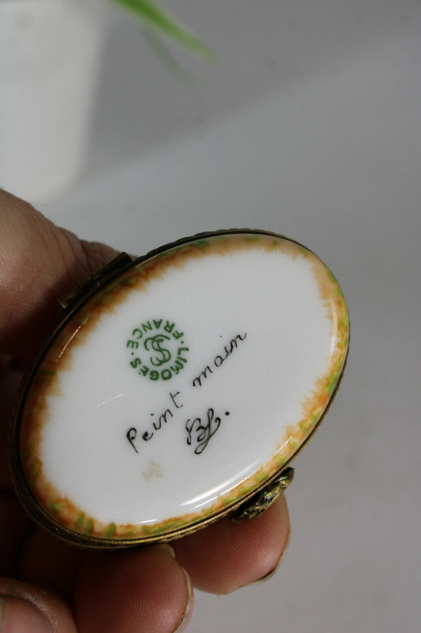 rare french limoges porcelain duck trinket pill box signed hand paint