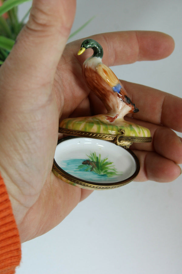 rare french limoges porcelain duck trinket pill box signed hand paint