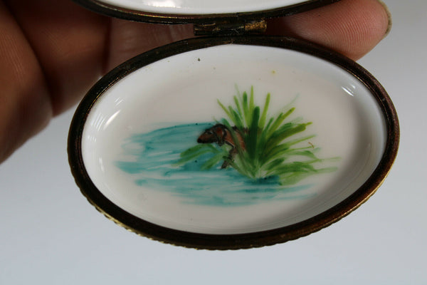 rare french limoges porcelain duck trinket pill box signed hand paint