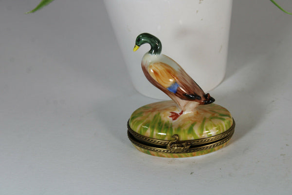 rare french limoges porcelain duck trinket pill box signed hand paint