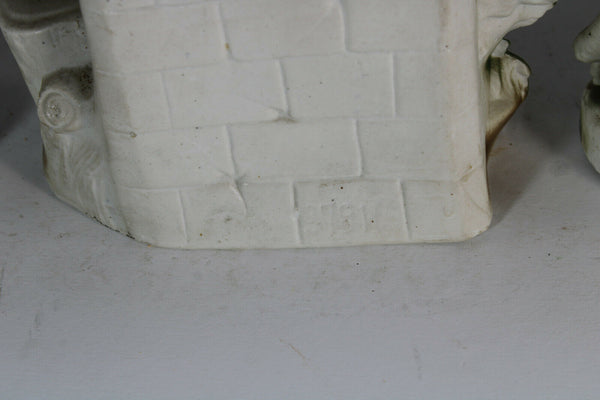 Antique German bisque porcelain mantel clock set farm rooster dog sheep