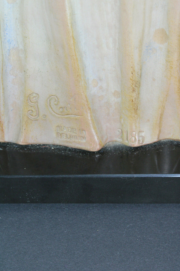 antique art deco terracotta lady figurine on marble stone base signed CARLI