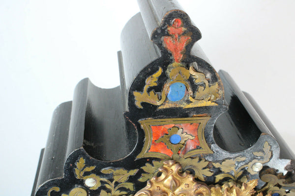 Antique french napoleon III Black lacquered inlaid clock 19thc rare