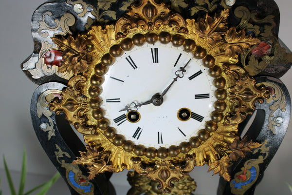 Antique french napoleon III Black lacquered inlaid clock 19thc rare