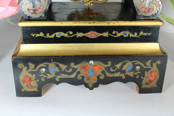 Antique french napoleon III Black lacquered inlaid clock 19thc rare