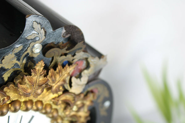 Antique french napoleon III Black lacquered inlaid clock 19thc rare