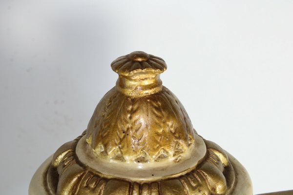 PAIR XL chalkware portrait Vases on wood pedestal