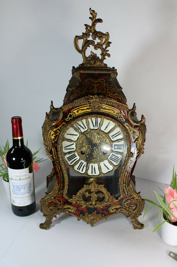 Large Boulle mantel clock inlay decor caryatid head