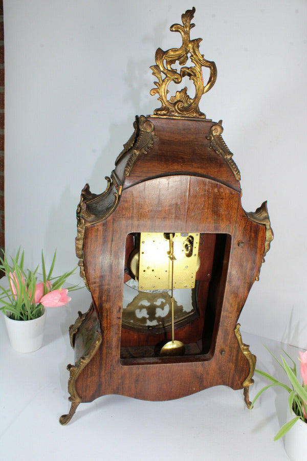 Large Boulle mantel clock inlay decor caryatid head