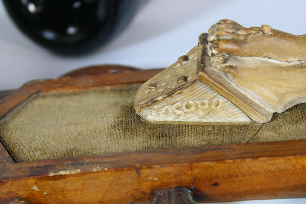 Antique XL rare wood carved crucifix holy water font religious church