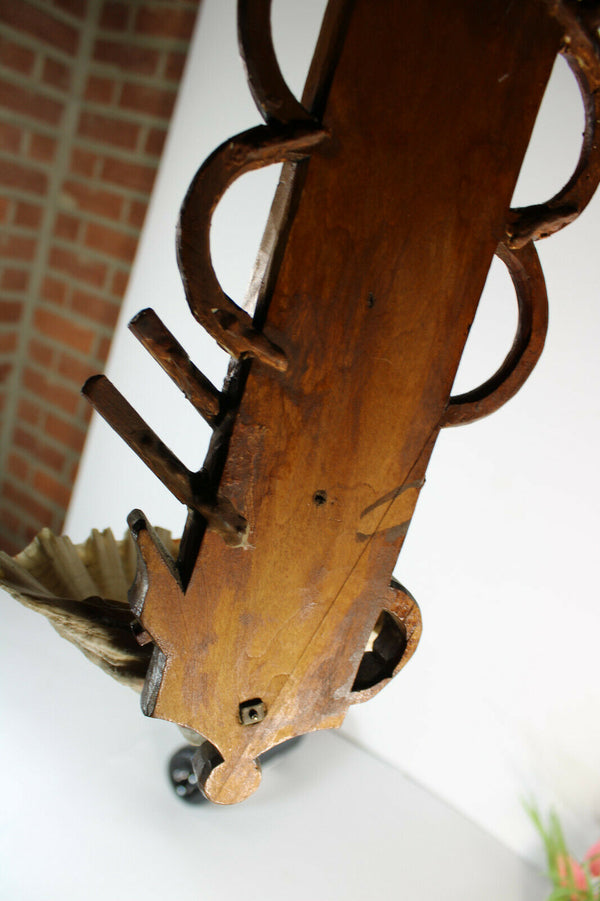 Antique XL rare wood carved crucifix holy water font religious church