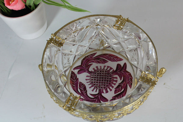 vintage french crystal glass amethyst colour ashtray
