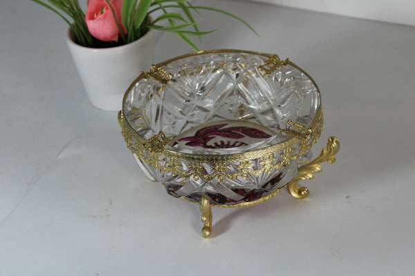 vintage french crystal glass amethyst colour ashtray
