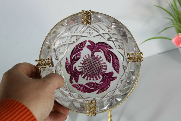 vintage french crystal glass amethyst colour ashtray